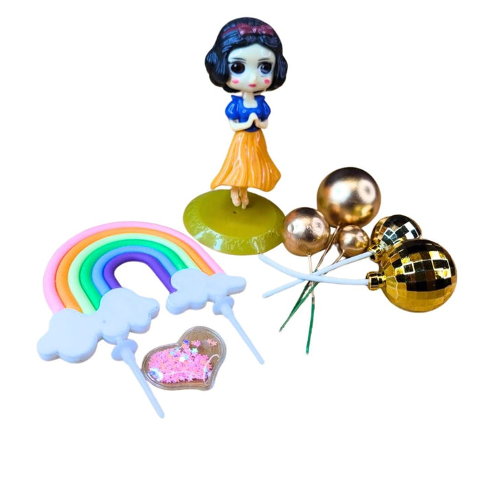 Wonderland Theme Cake Topper Set for Birthday Party Decorations | Includes Doll Figure, Rainbow, Gold Ornaments & Wand