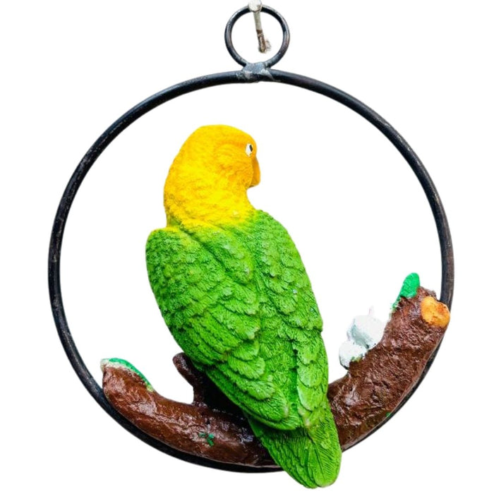 Wonderland Hand-Painted  Parrot Bird Figurine on Branch with Flower | Vibrant Home & Garden Decor