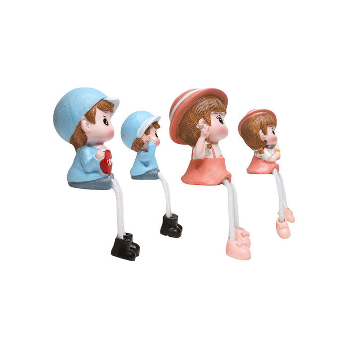 Wonderland set of 4 hanging dolls family statue for shelf décor( style 2)| home décor and gift items