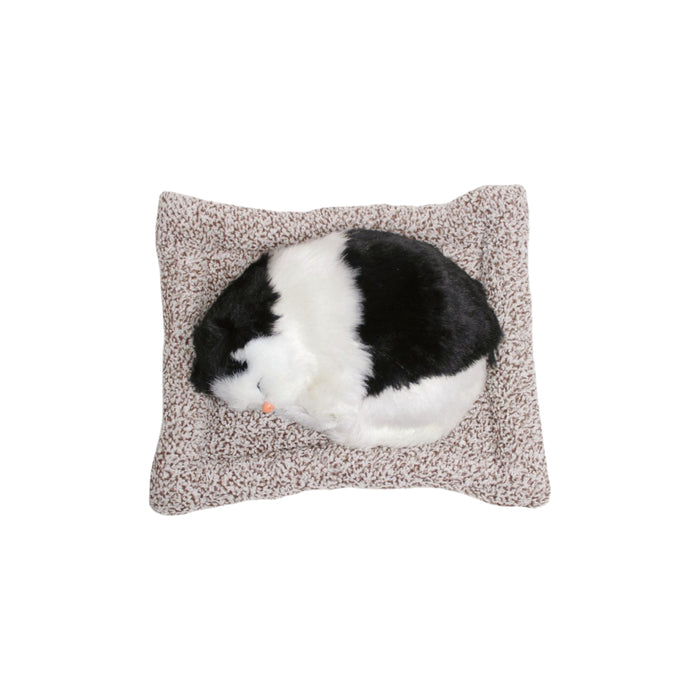 Wonderland white and black Cute sleeping artificial fur cat comes with sleeping pad| Artificial cat shape art and craft |   car and room décor