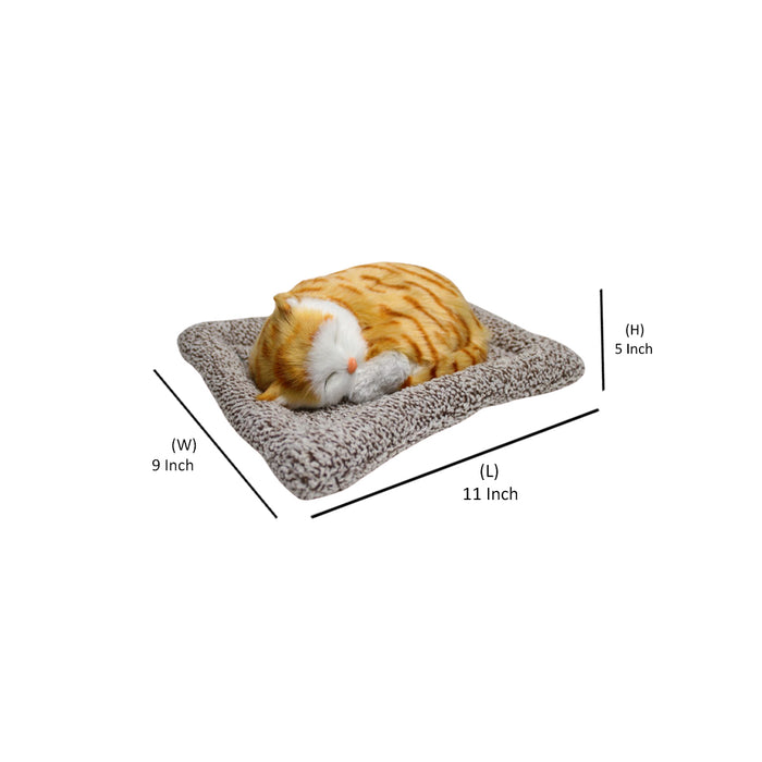Wonderland brown and white Cute sleeping artificial fur cat comes with sleeping pad | Artificial cat shape art and craft |  car and room décor