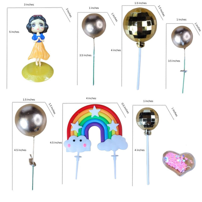 Wonderland Theme Cake Topper Set for Birthday Party Decorations | Includes Doll Figure, Rainbow, Gold Ornaments & Wand