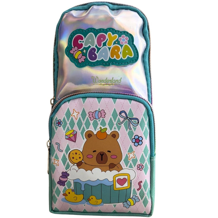 Kawaii Capybara Pencil Case – Multi-Compartment Stationery Pouch with Clear Window & Pastel Aesthetic