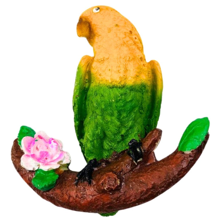 Wonderland Hand-Painted  Parrot Bird Figurine on Branch with Flower | Vibrant Home & Garden Decor