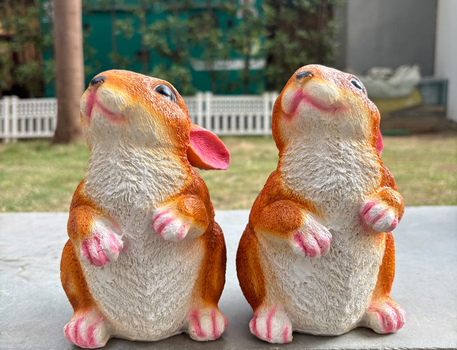 Wonderland Pair of Small Sitting Rabbit Garden Statues - Durable Resin Bunny Figurines for Outdoor and Indoor Decor