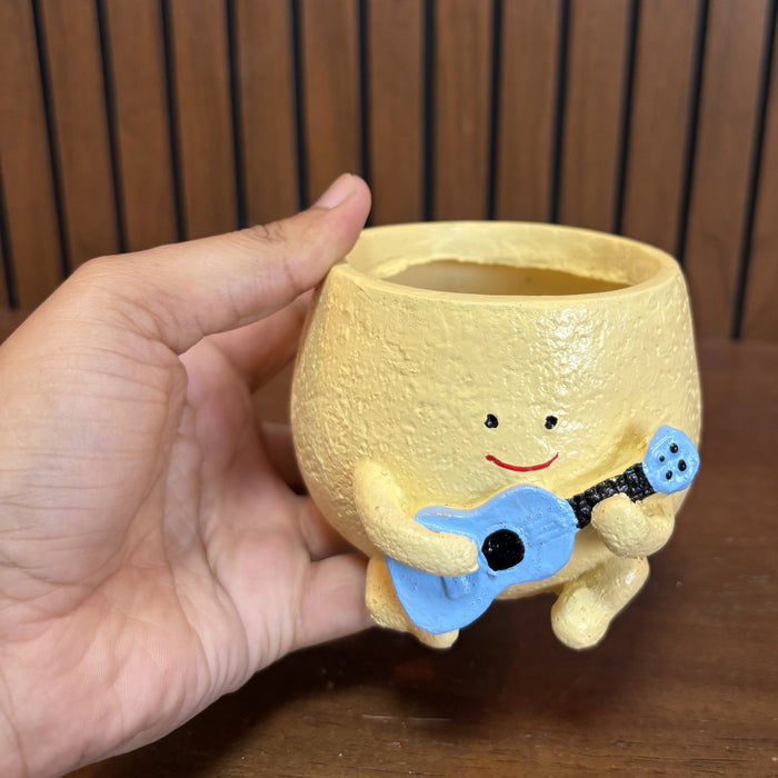 Happy Succulent Pot with Blue Guitar