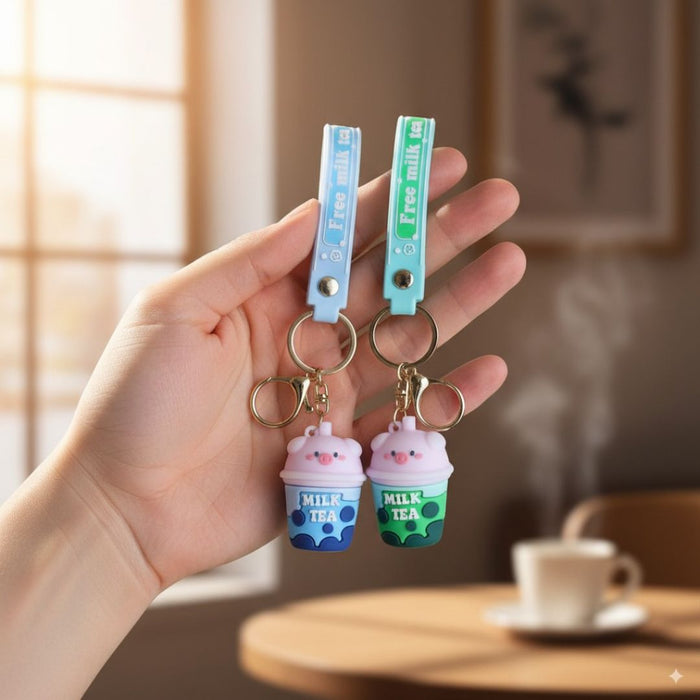 Wonderland Kawaii style ( set of 2) Milk Tea Cup Keychains (Set of 2) Keyrings for Bags & Keys