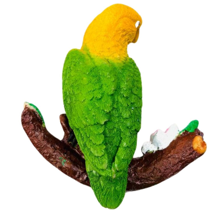 Wonderland Hand-Painted  Parrot Bird Figurine on Branch with Flower | Vibrant Home & Garden Decor