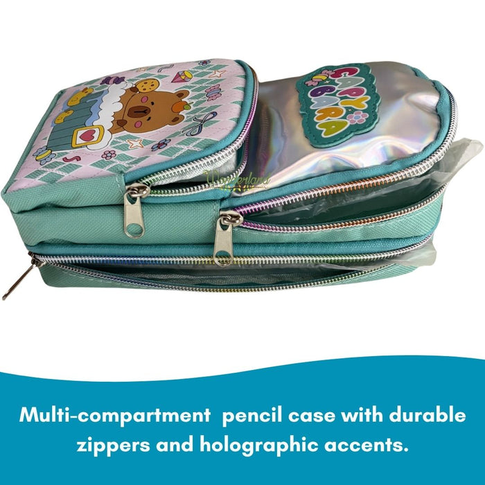 Kawaii Capybara Pencil Case – Multi-Compartment Stationery Pouch with Clear Window & Pastel Aesthetic