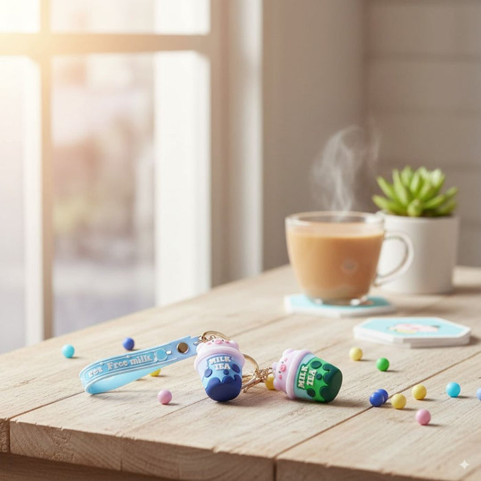 Wonderland Kawaii style ( set of 2) Milk Tea Cup Keychains (Set of 2) Keyrings for Bags & Keys