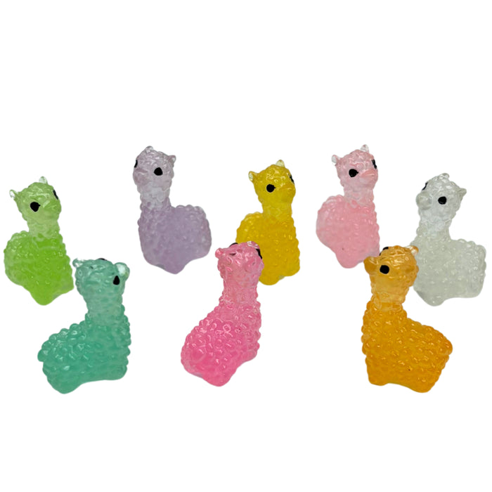 Wonderland 8-Piece Mini Llama Resin Figurines – Colorful Glow-in-the-Dark Alpaca Miniature Charms for DIY Crafts, Fairy Gardens, and Landscape Decor