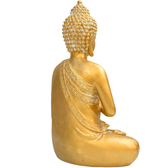 Wonderland Large 13-Inch Golden Meditating Buddha Statue – Premium Decorative Idol for Home Entrance, Living Room, and Gifting | Elegant Buddha Showpiece with Floral Engravings