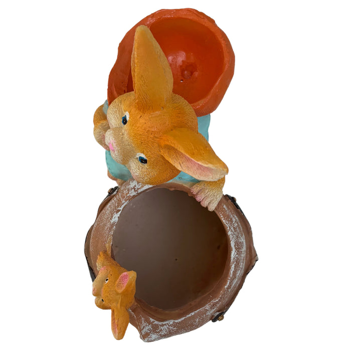 Wonderland Whimsical Rabbit Garden Planter Statue – Hand-Painted Bunny Family Figurine with Flower Pot & Storage Sack – Durable Resin Outdoor Decor for Patio, Yard, and Home- plant not included