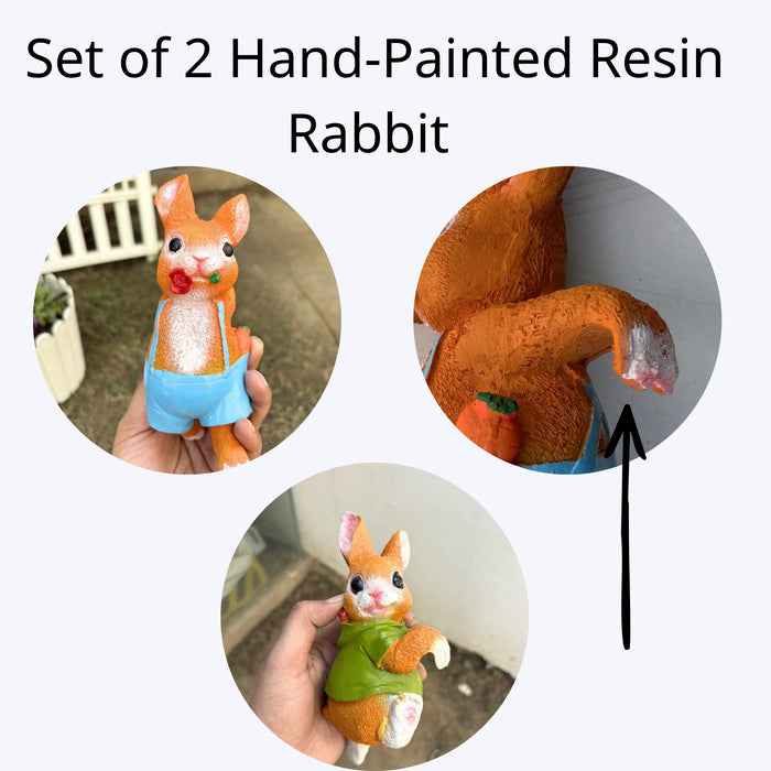 Wonderland Whimsical Climbing Bunny Garden Pot Hangers - Set of 2 Hand-Painted Resin Rabbit Ornaments for Planters and Flower Pots