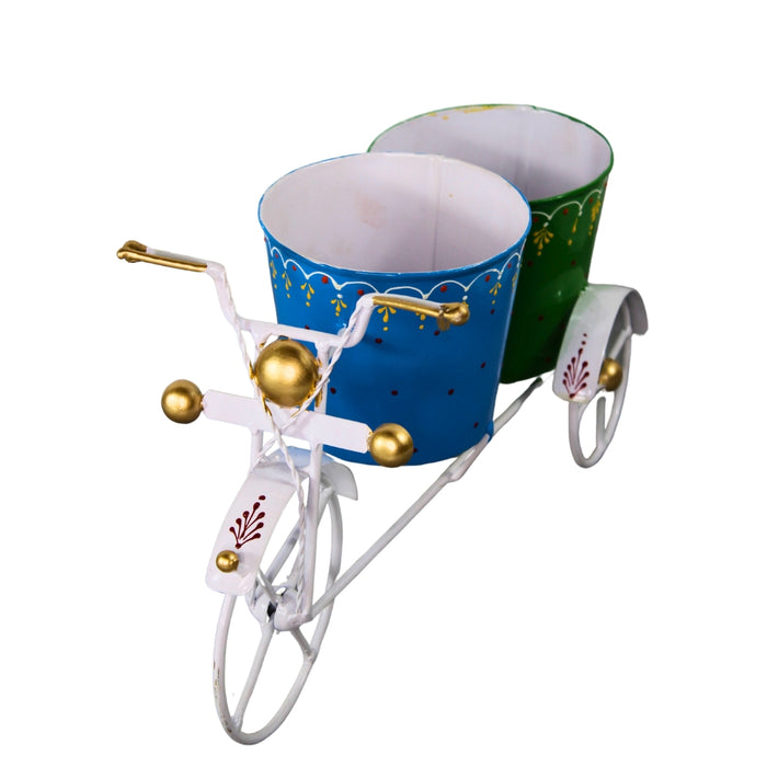 Wonderland Bicycle Pot Stand With Two Attached  Buckets - Flower Display Stand for Patio Deck Garden Lawn - Outdoor Flower Pots Stand Plant Accessories