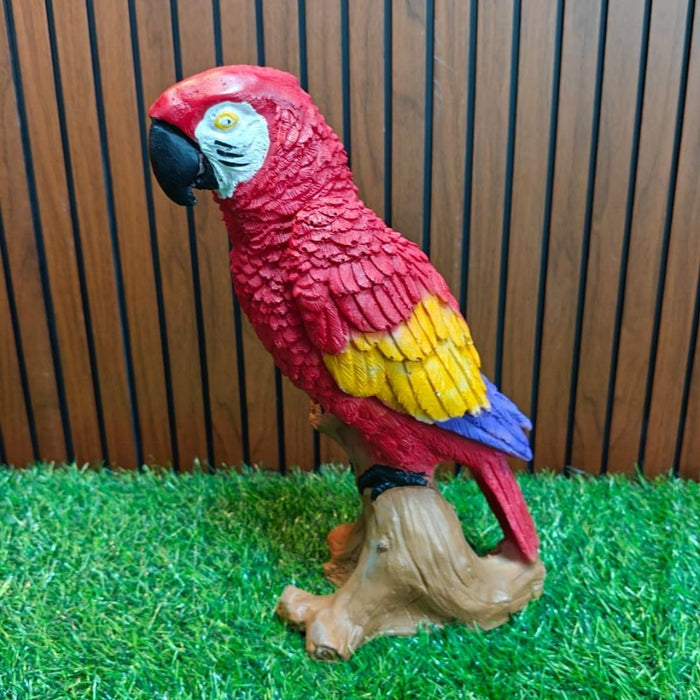 Wonderland Parrot Statue - Vibrant Tropical Bird Figurine on Perch for Garden, Patio, or Home Decor