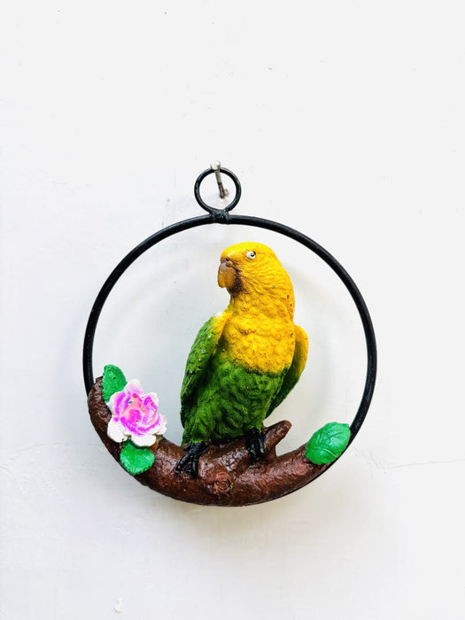 Wonderland Hand-Painted  Parrot Bird Figurine on Branch with Flower | Vibrant Home & Garden Decor