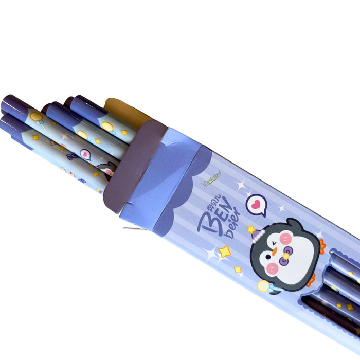 Wonderland HB Pencil set -Set of 2  with top erasers , 1 grip and 1 sharpner | Writing pencils for school and return gifts|Blue & Brown