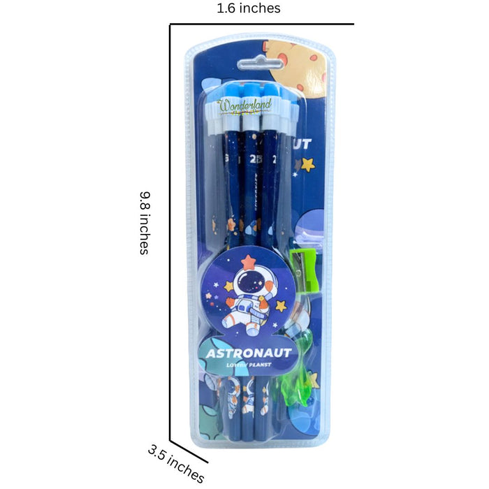 Wonderland 2B Pencil set -Pack of 12  with top erasers , 1 grip and 1 sharpner | Writing pencils for school and return gifts(Astronaut Blue)