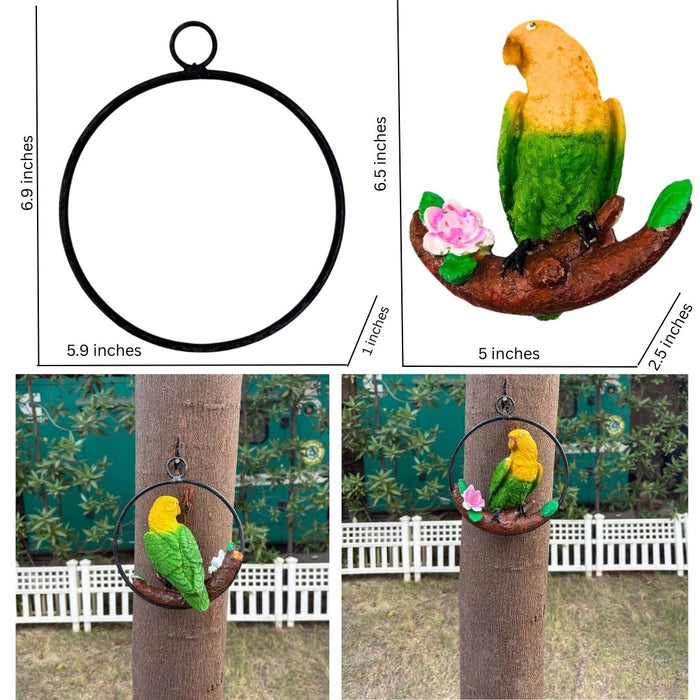 Wonderland Hand-Painted  Parrot Bird Figurine on Branch with Flower | Vibrant Home & Garden Decor