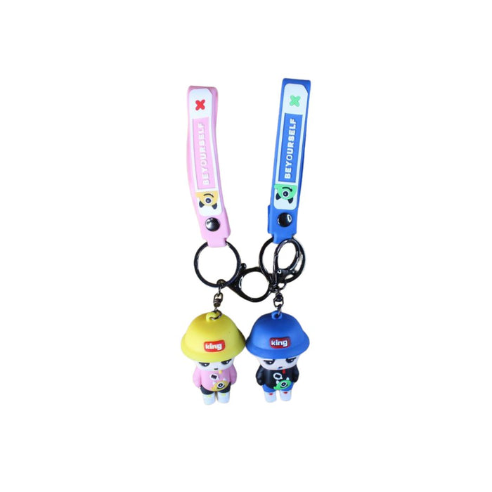 Wonderland Kawaii style ( set of 2) King Boy Cartoon Keychain Set with Strap – Cute Couple Style Keyrings for Bags & Keys