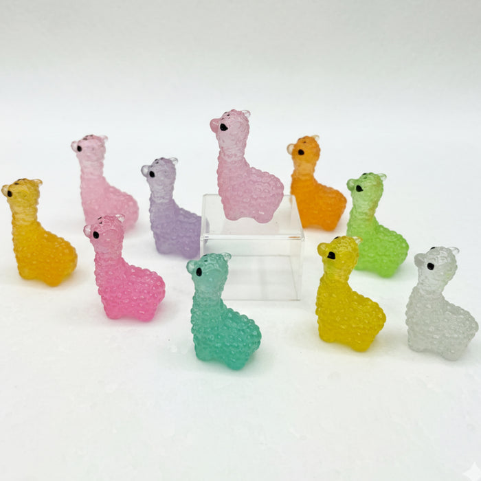 Wonderland 8-Piece Mini Llama Resin Figurines – Colorful Glow-in-the-Dark Alpaca Miniature Charms for DIY Crafts, Fairy Gardens, and Landscape Decor