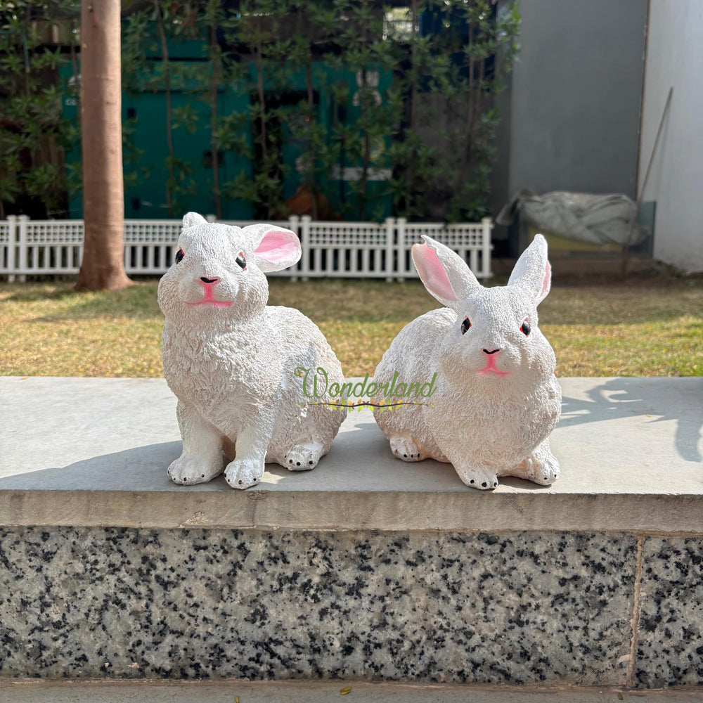 7 inch Rabbit Set of 2, for Garden Décor| White , Light Brown, Dark Brown