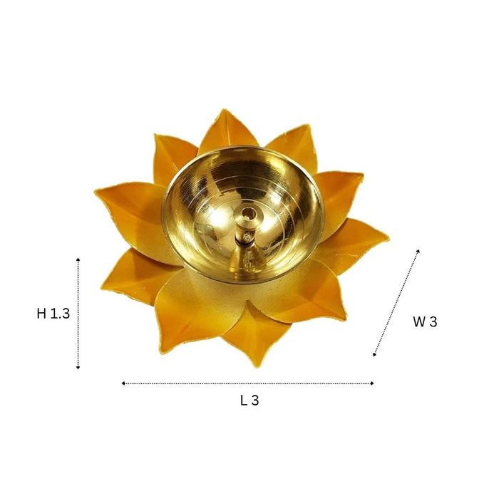 Wonderland orange yellow lotus shape metal brass diya set of 2