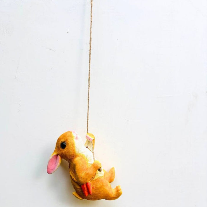 Wonderland Hanging Orange Rabbit Figurine with Cute Bag - Whimsical Home & Garden Décor | Figurine Statue for Garden Accessories