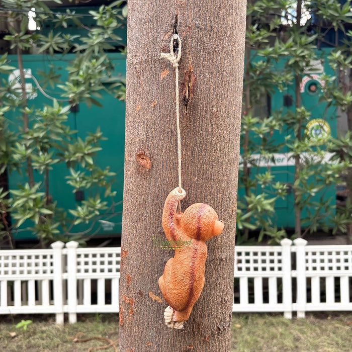 Light & Dark Brown Playful Climbing Monkey Tree Hanging Garden Statues - Set of 2 Resin Primate Sculptures for Outdoor Decor and Patio Accents