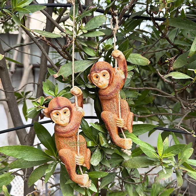 Set of 2 Light Brown Realistic Mini Hanging Monkey Sculpture
