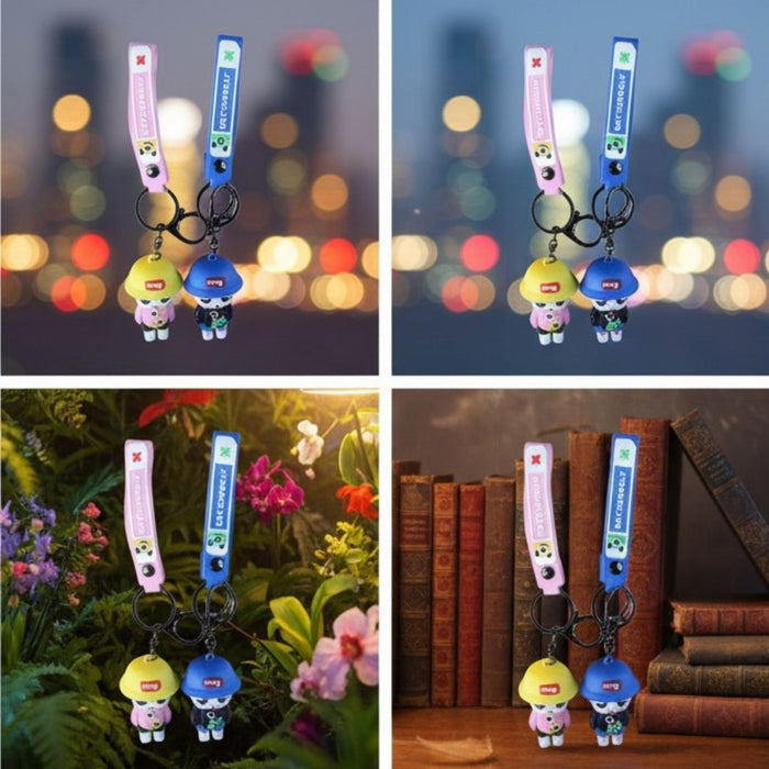 Wonderland Kawaii style ( set of 2) King Boy Cartoon Keychain Set with Strap – Cute Couple Style Keyrings for Bags & Keys
