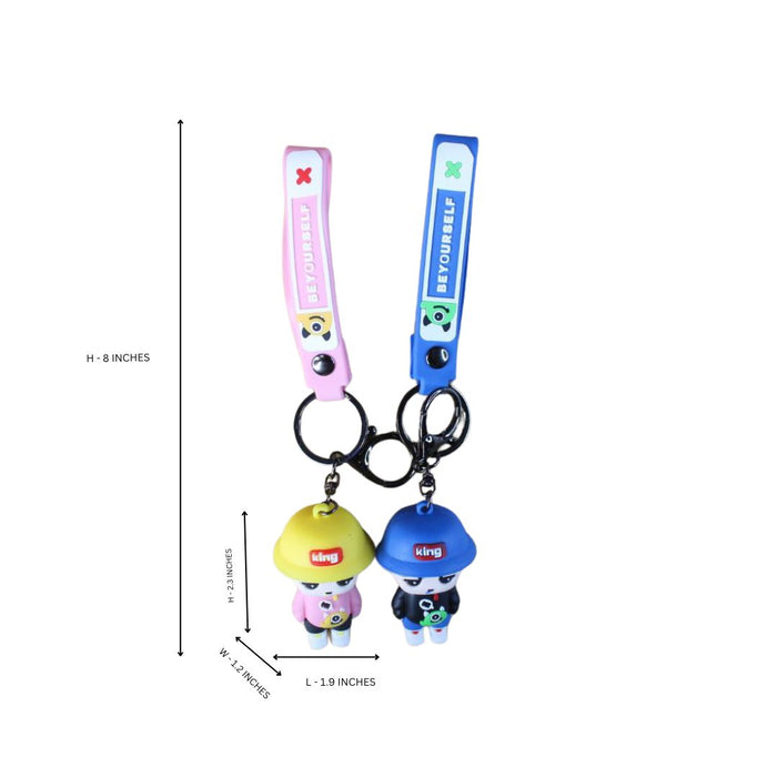 Wonderland Kawaii style ( set of 2) King Boy Cartoon Keychain Set with Strap – Cute Couple Style Keyrings for Bags & Keys