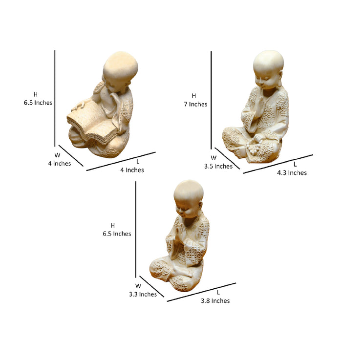 Wonderland ( set of 3)   6.5 inches height Baby monk | zen buddha monk statues