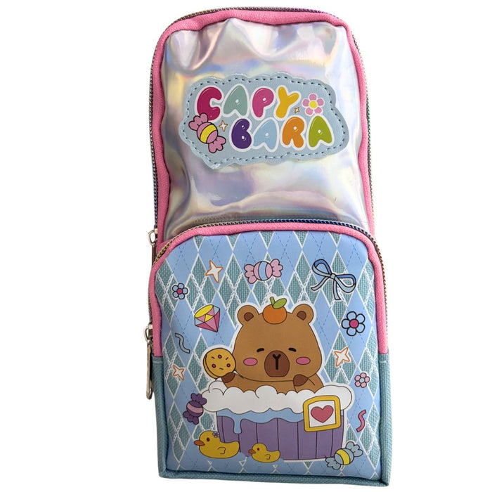 Kawaii Capybara Pencil Case – Multi-Compartment Stationery Pouch with Clear Window & Pastel Aesthetic