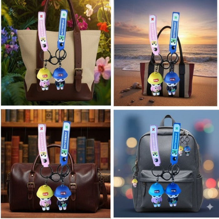 Wonderland Kawaii style ( set of 2) King Boy Cartoon Keychain Set with Strap – Cute Couple Style Keyrings for Bags & Keys
