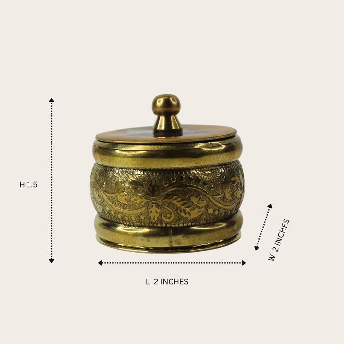 Wonderland Vintage Brass sindoor Box with Enamel Lid| Engraved metal