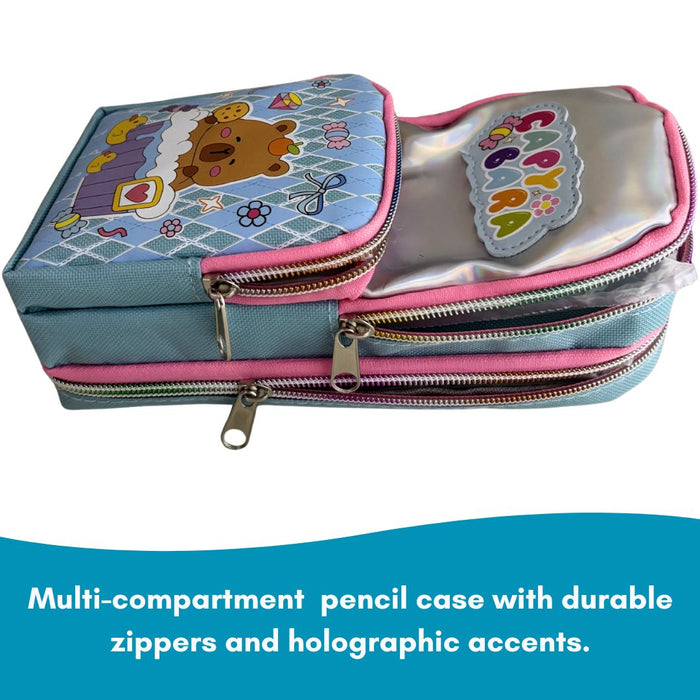 Kawaii Capybara Pencil Case – Multi-Compartment Stationery Pouch with Clear Window & Pastel Aesthetic