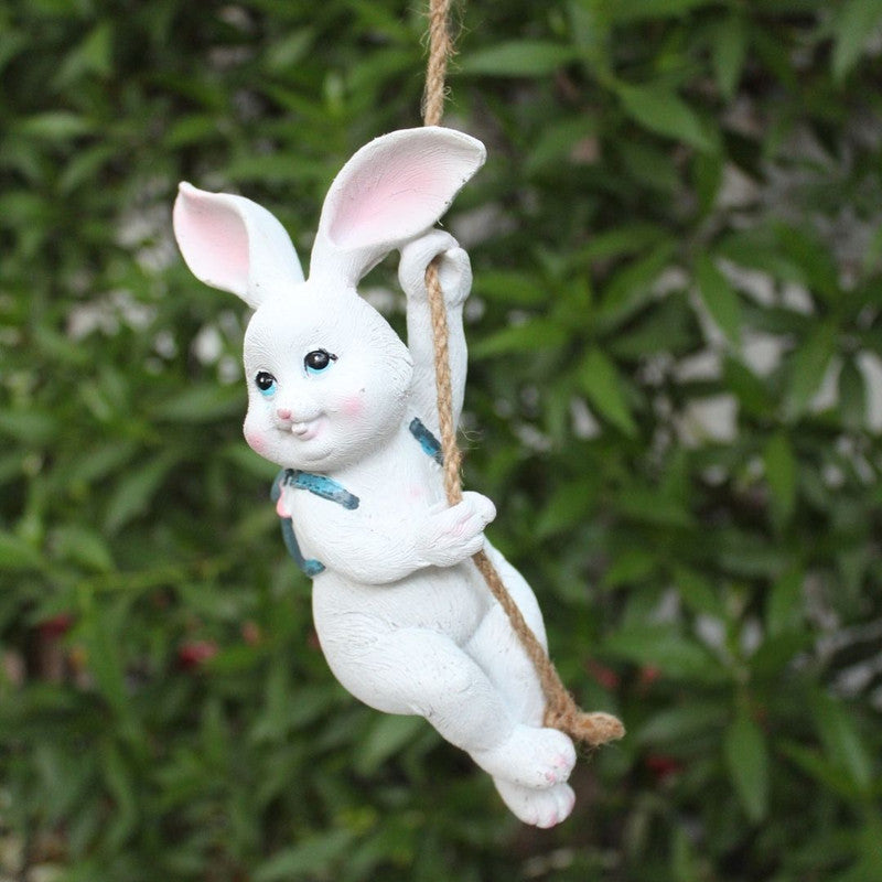 Swinging Bunny Figurine| Garden décor|Resin Hanging Bunny Figurine