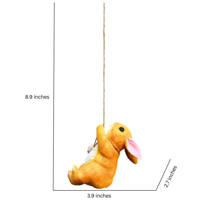 Wonderland Cute Orange Rabbit Garden Ornament Hanging on a Rope Swing