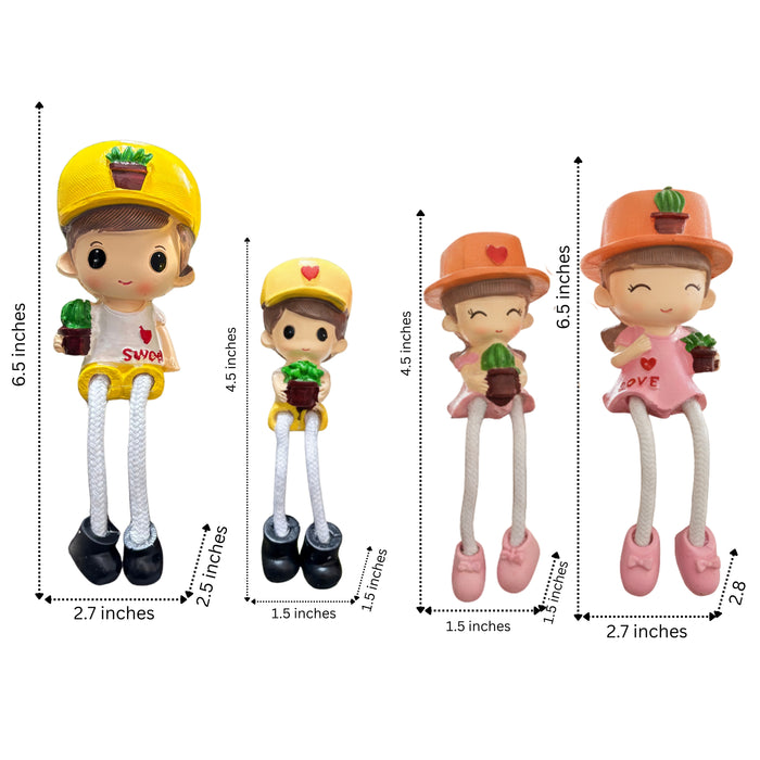 Wonderland Family of 4 Shelf Hanging Doll Figurines - Cute Resin Family Statue|Hand-Painted Home Decor for Living Room, Bookshelf, Mantel - Bench is not included