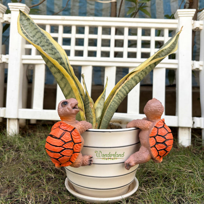 Wonderland Set of 2 Whimsical Turtle Pot Huggers – Decorative Garden Statue Resin Animal Planter Hangers for Indoor & Outdoor Pots
