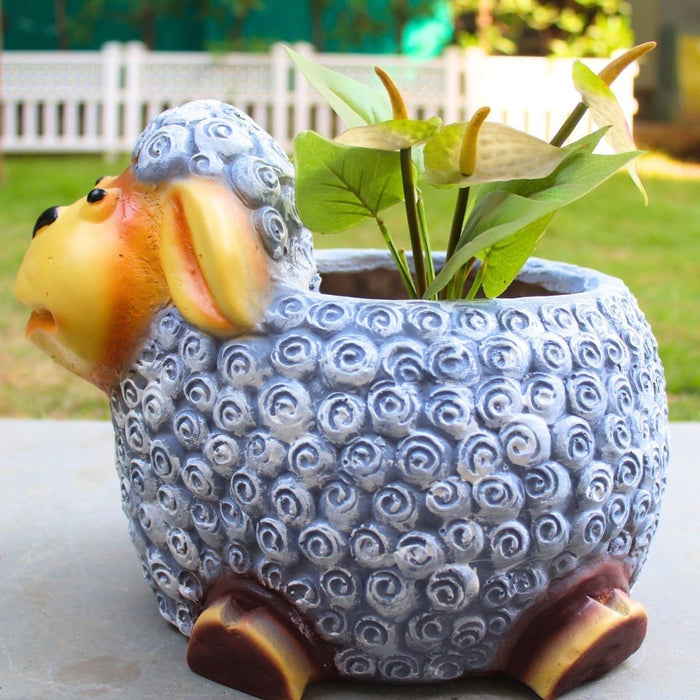 Wonderland Cute Sheep Animal Planter Pot,Resin Lamb Flower Pot for Indoor/Outdoor,
