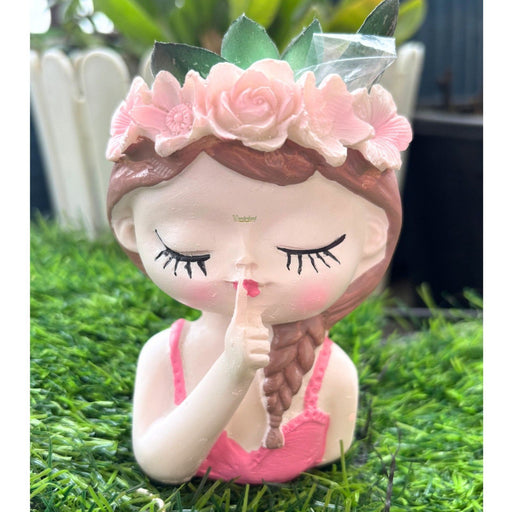  Serene Girl Face Planter – Hand-Painted Resin Succulent Pot with Flower Crown and Braid