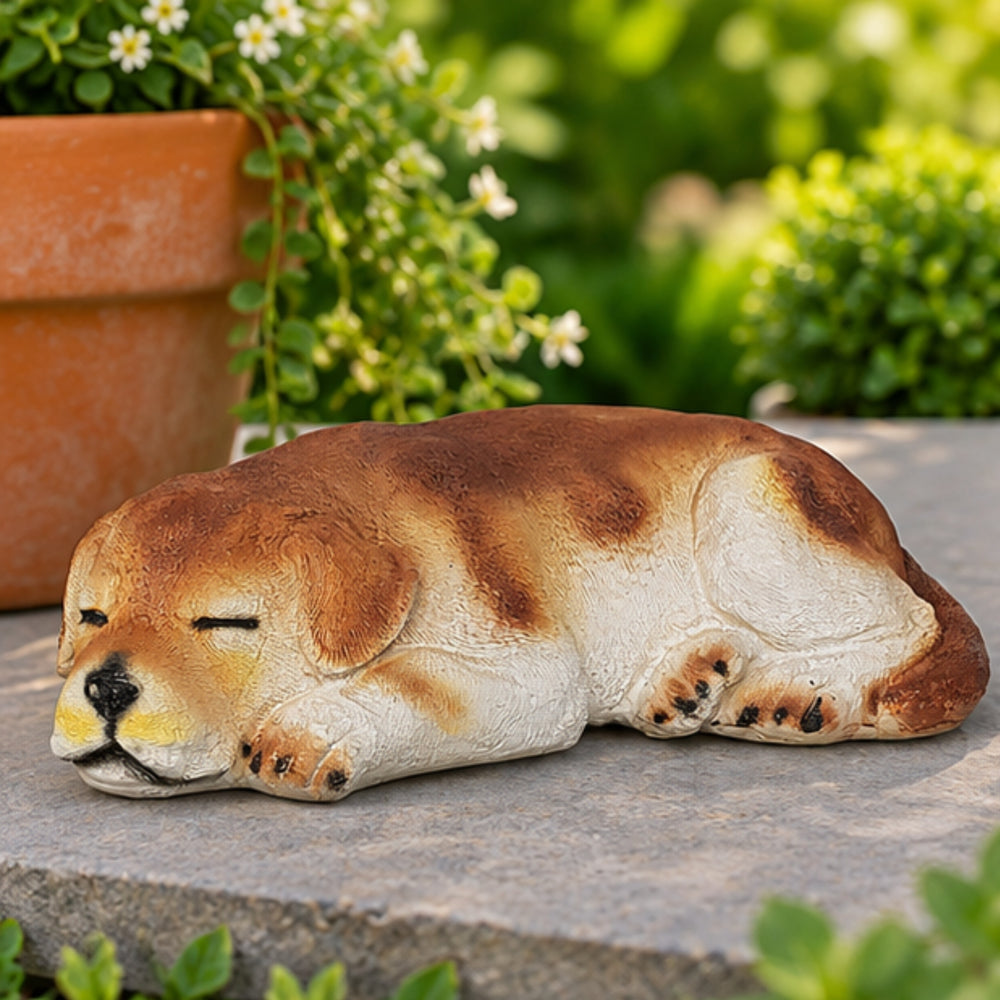 Sleeping Dog Garden Statue – Resin Puppy Lawn Ornament for Yards & Patios