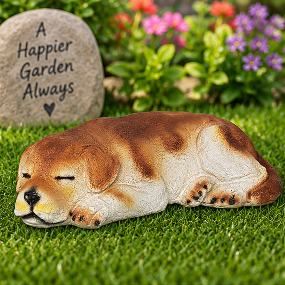 Sleeping Dog Garden Statue – Resin Puppy Lawn Ornament for Yards & Patios