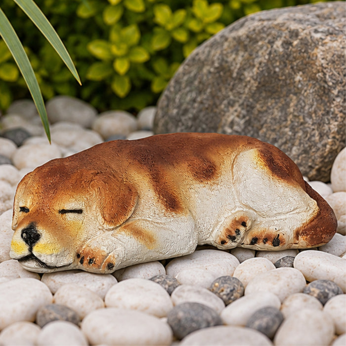 Sleeping Dog Garden Statue – Resin Puppy Lawn Ornament for Yards & Patios