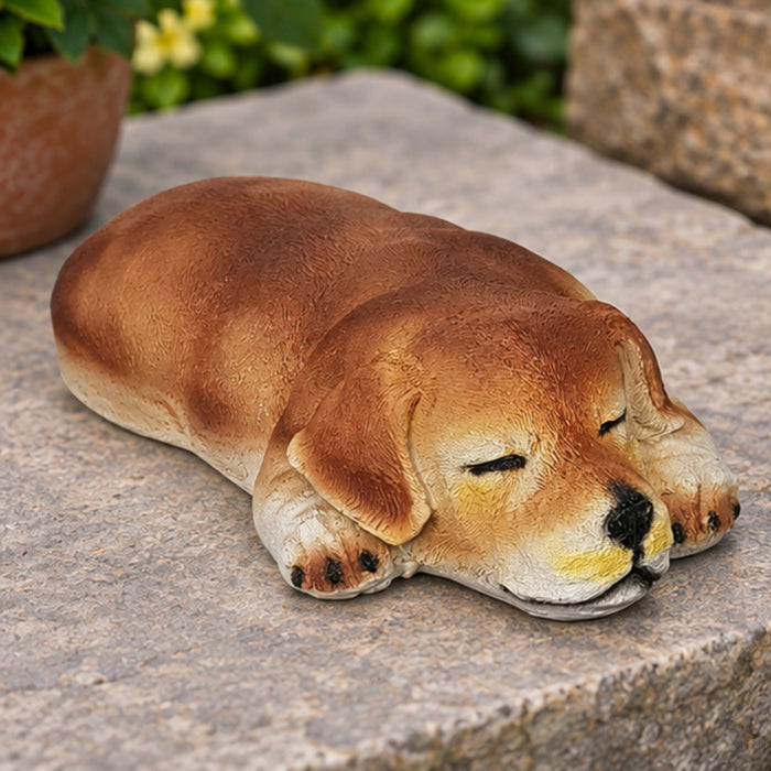 Sleeping Dog Garden Statue – Resin Puppy Lawn Ornament for Yards & Patios