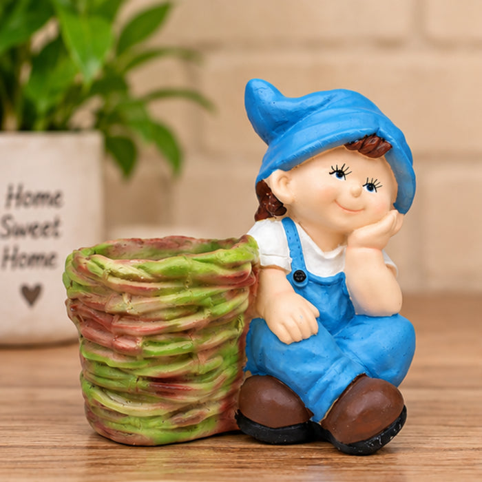 Wonderland Boy Sitting with Big Eyes Resin Pot Planter | Material Resin | Height 12 Inches | Drainage Hole | Decorative Planter for Inside or Outside home | Garden Planter, Homde Decor, Garden Decor