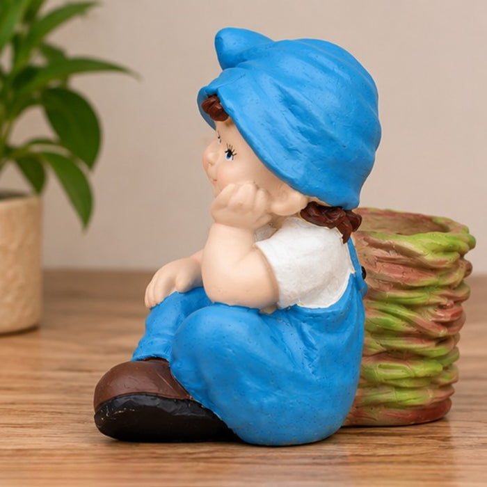 Wonderland Boy Sitting with Big Eyes Resin Pot Planter | Material Resin | Height 12 Inches | Drainage Hole | Decorative Planter for Inside or Outside home | Garden Planter, Homde Decor, Garden Decor